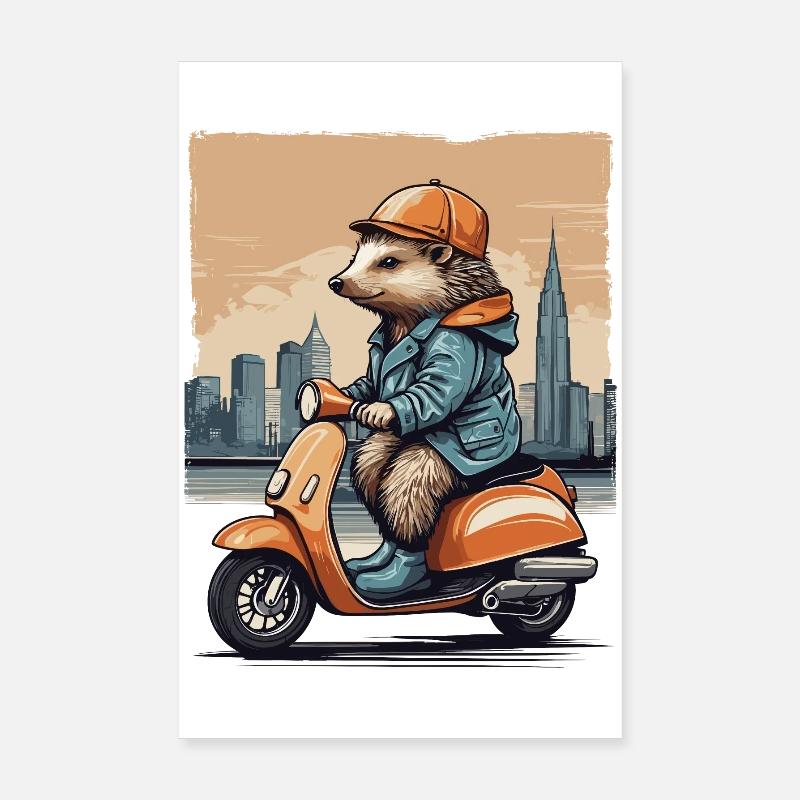 Süßer Igel auf Motorroller Poster 20x30 cm