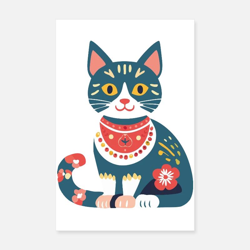 süße Folklore-Katze Poster 20x30 cm