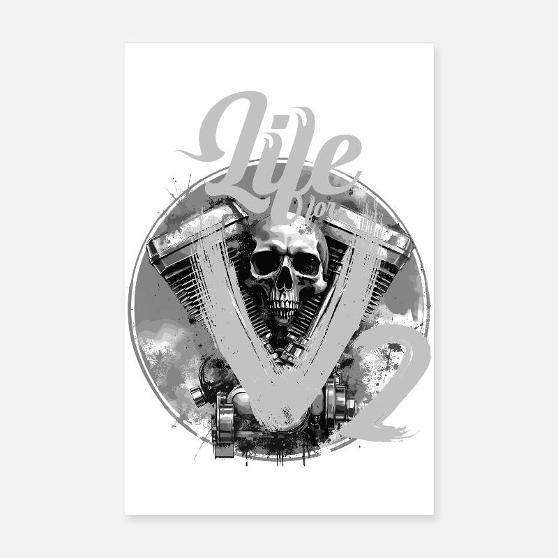 V-Twin Motorcycle Skull Design Poster 8" x 12" (20x30 cm)