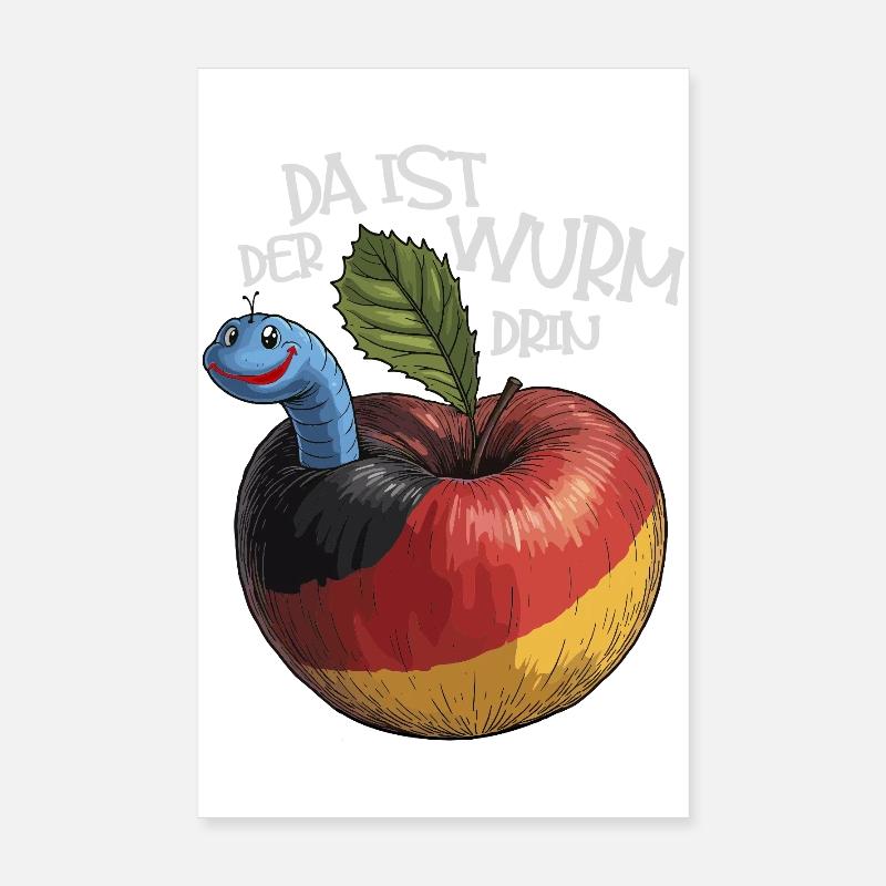 Wurm im Apfel mit Spruch - Poster 20x30 cm - Weiß