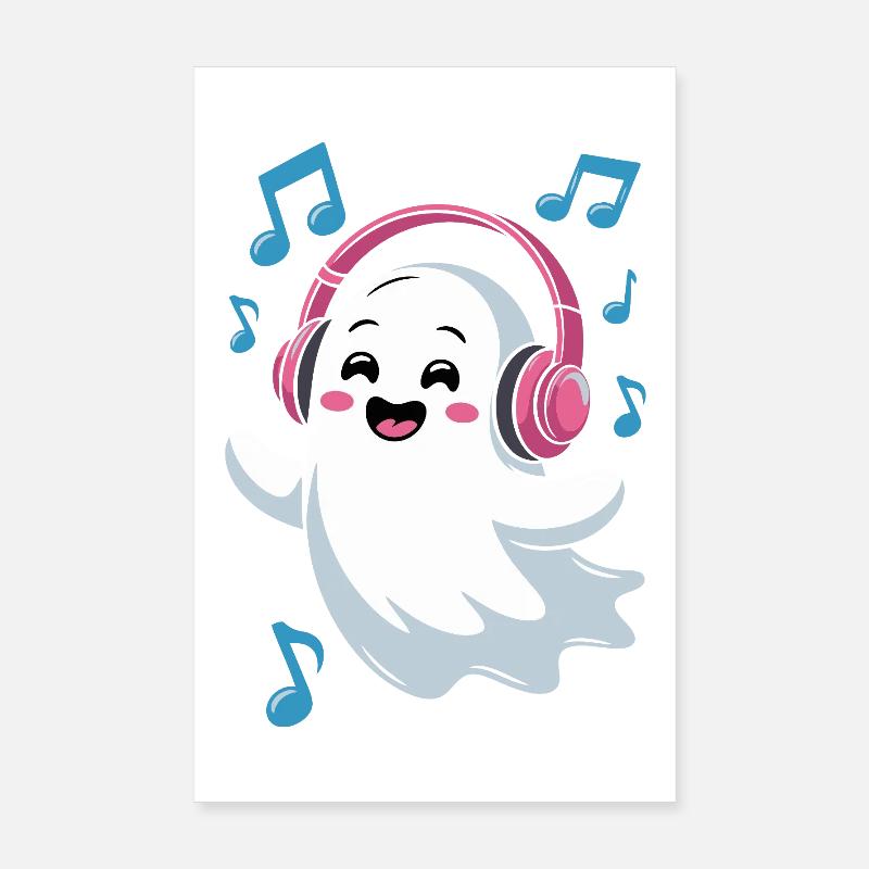 Musikbegeisterter Ghost mit Kopfhörern - Poster 20x30 cm - Weiß