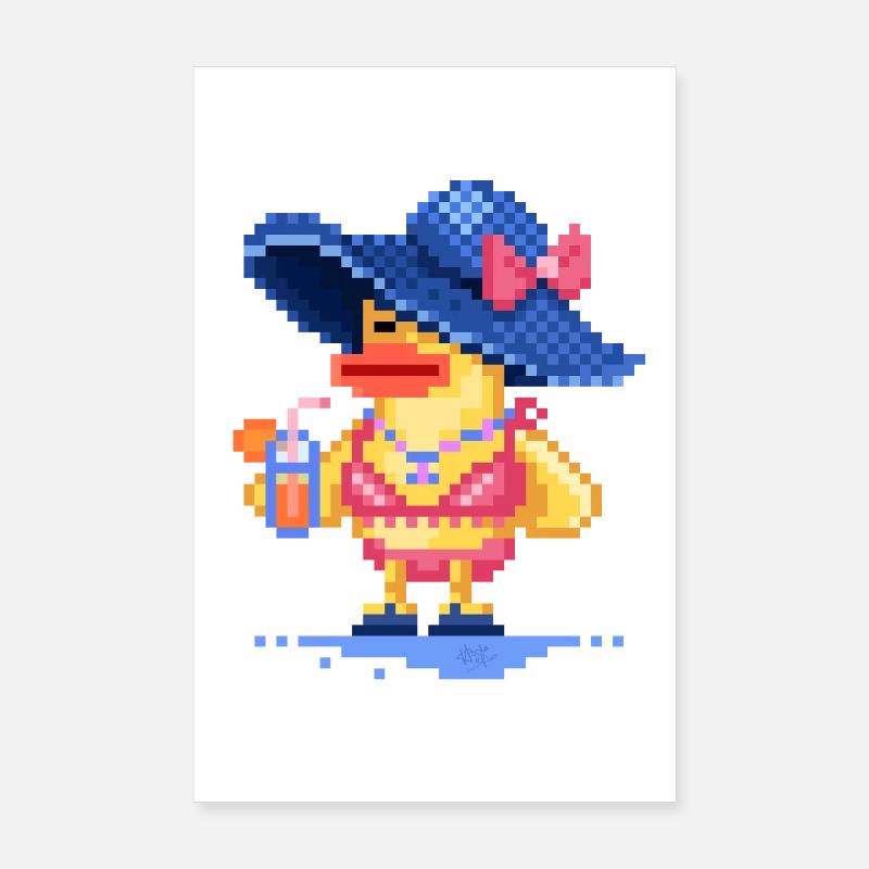 Pixel art Duck on the Beach in a swimsuit  Poster 8" x 12" (20x30 cm)