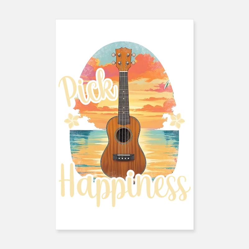 Choisissez le bonheur ! Ukulélé Coucher de soleil Poster 20 x 30 cm