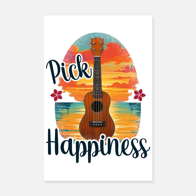 Pick Happiness! Ukulele Sunset Poster 20x30 cm