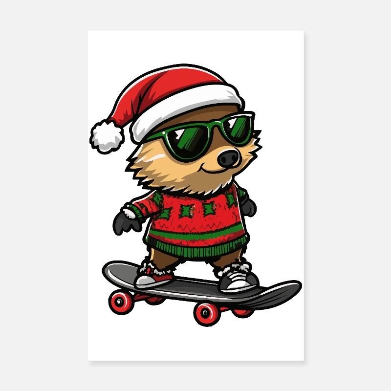 Hérisson Noël Drôle Poster 20 x 30 cm