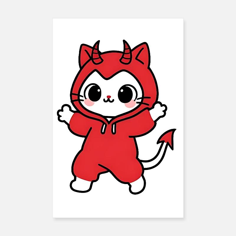 Cat Devil Kapuzenpullover Rot Poster 20x30 cm