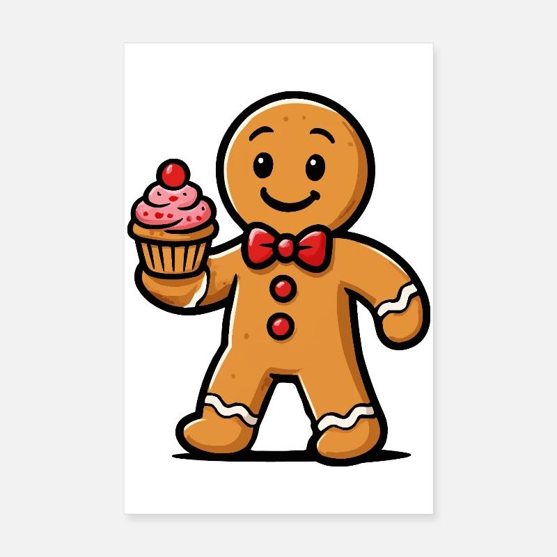Lebkuchenmann Cupcake Cartoon Poster 20x30 cm