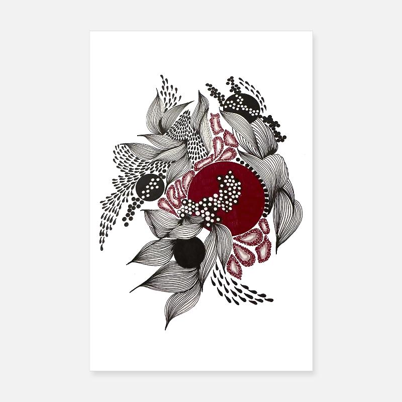 Cercle rouge avec feuilles argentées Poster 20 x 30 cm