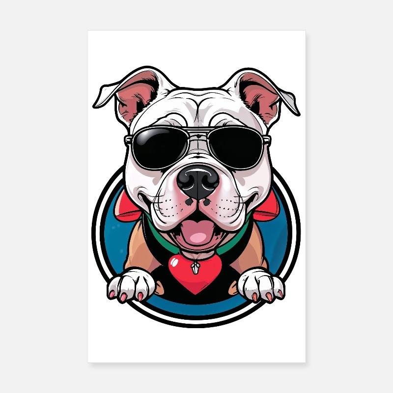 dessin animé d'un bouledogue avec des lunettes de soleil Poster 20 x 30 cm