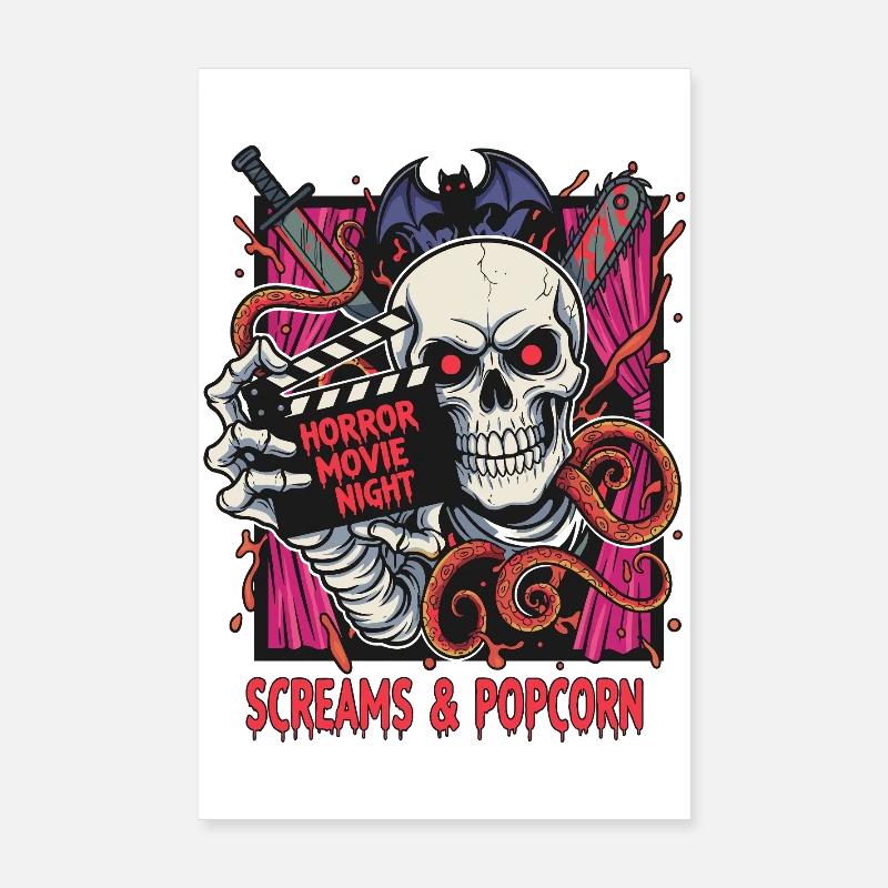 Horror Night Skull Popcorn Poster 20x30 cm