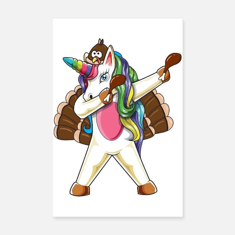 Taponnage de la licorne de la danse de la dinde de Thanksgiving Poster 20 x 30 cm