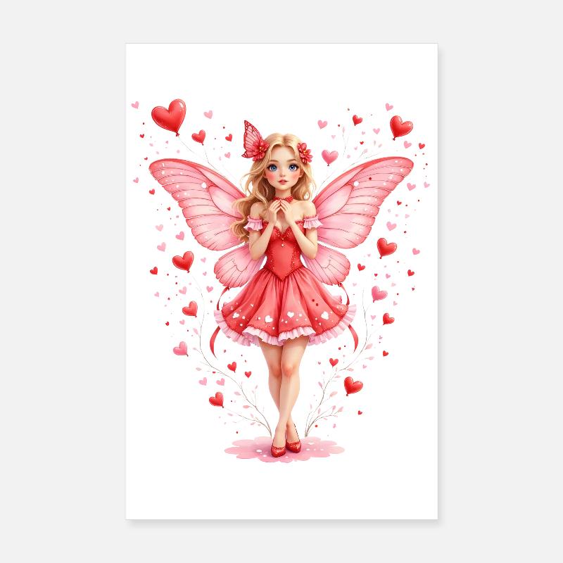 Fée rose avec des ailes de papillon Poster 20 x 30 cm
