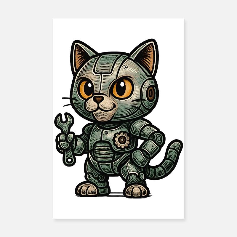 Retro RoboCat with Tools Poster 8" x 12" (20x30 cm)