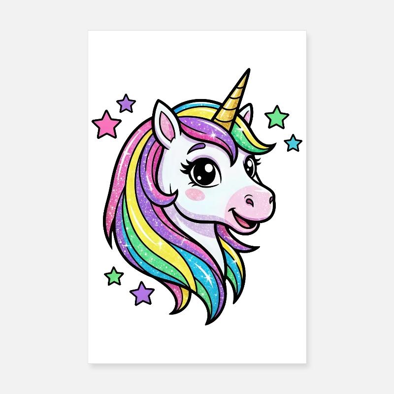 Regenbogen Einhorn Glitzerkopf Poster 20x30 cm