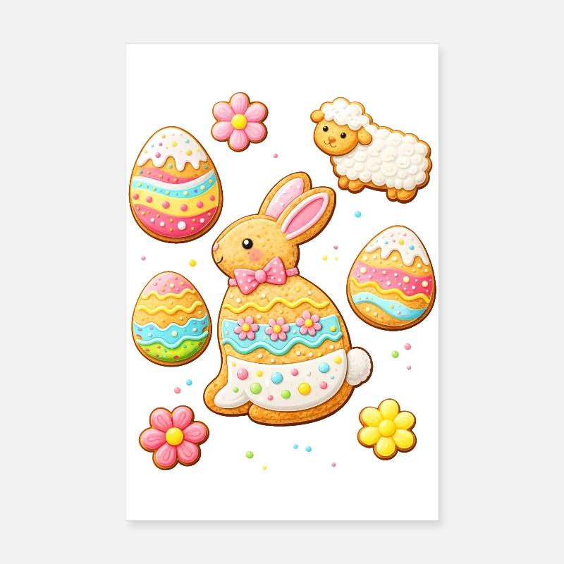Ensemble de biscuits de Pâques avec illustration de lapin et agneau Poster 20 x 30 cm