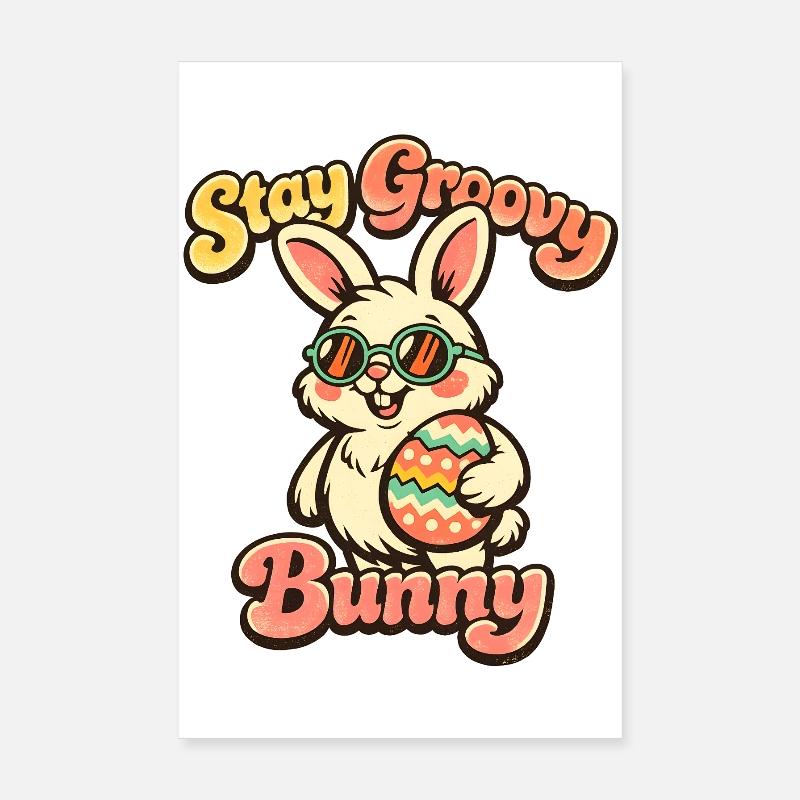 Retro Bunny with Sunglasses Easter Rabbit Ears Poster 8" x 12" (20x30 cm)