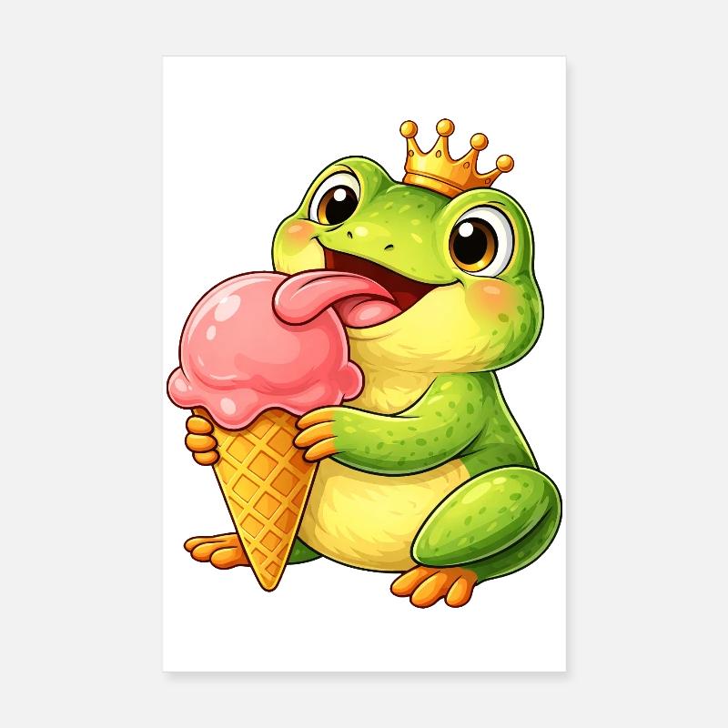 Süßer Frosch mit Eiskrone Sommer Eiscreme Cartoon Poster 8" x 12" (20x30 cm)