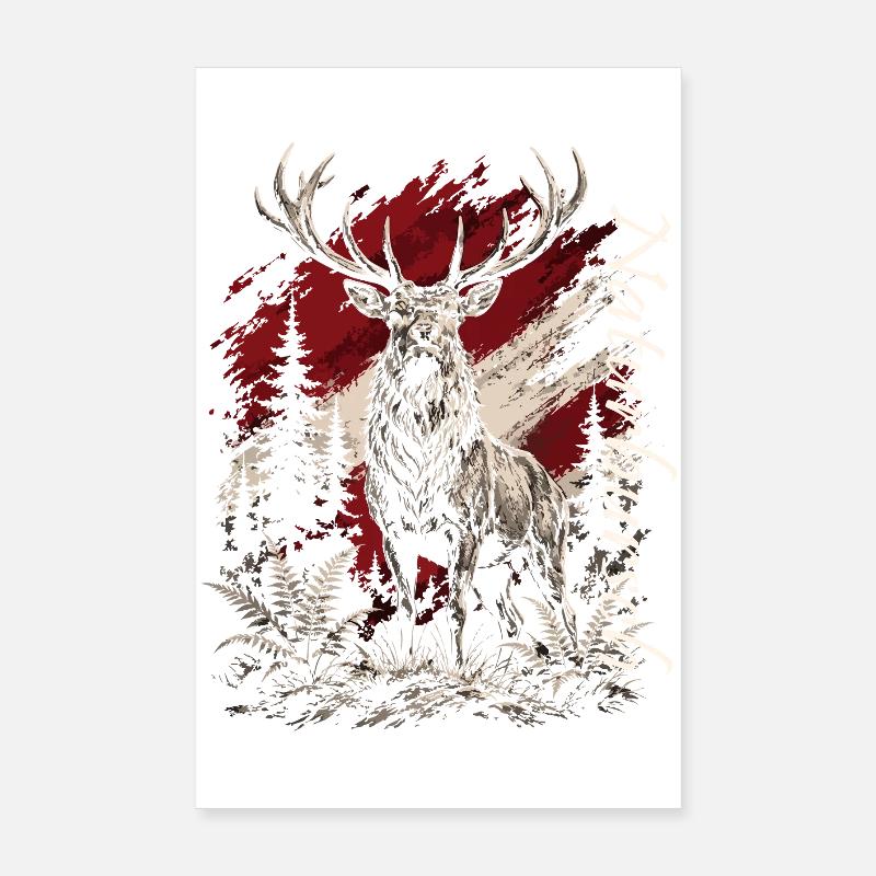 Hirsch im Wald – Rustikal Illustration Poster 20x30 cm