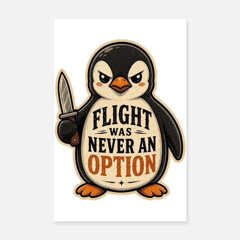 Flight Was Never An Option Mutiger Pinguin Messer Poster 20x30 cm