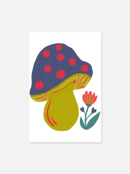 Farbenfroher Pilz mit Blütenakzent - Poster 20x30 cm - Weiß - Vorne