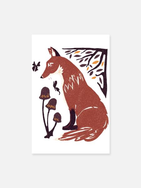 Herbstfuchs im Pilzwald - Poster 20x30 cm - Weiß - Vorne