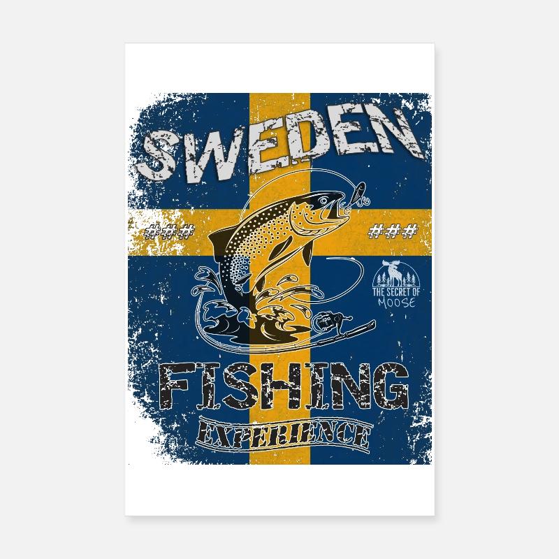 Drapeau de pêche Suède Pêche Poisson Design Poster 20 x 30 cm