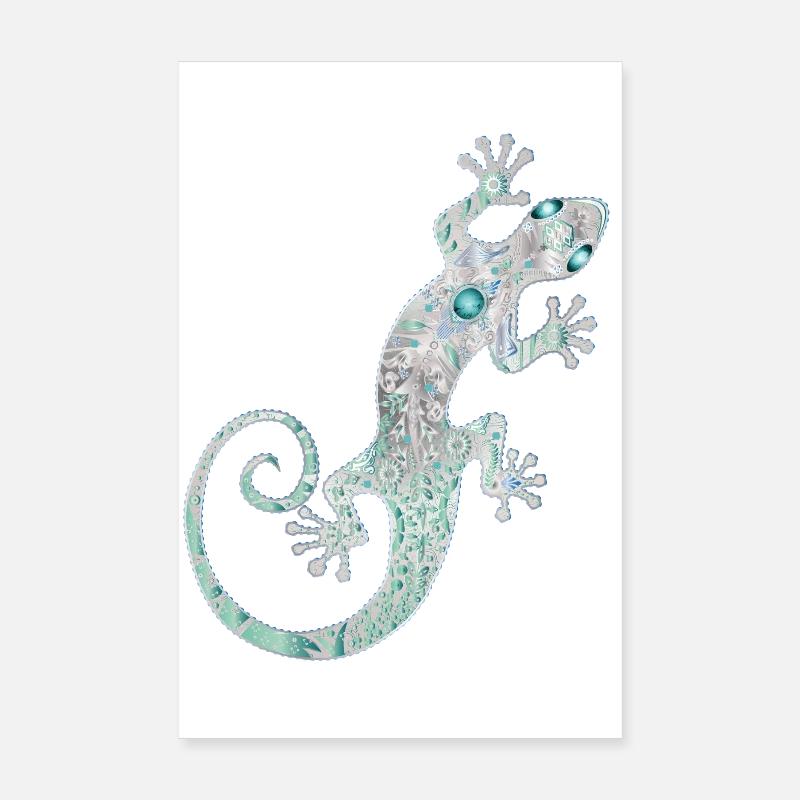 Ethno gecko d’argent et turquoise Poster 20 x 30 cm