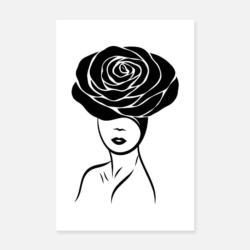 Mädchen / Lady mit Blume (Rose) auf dem Kopf - Poster 20x30 cm - Weiß