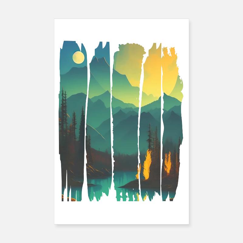 Landscape Campfire Forest Poster 8" x 12" (20x30 cm)