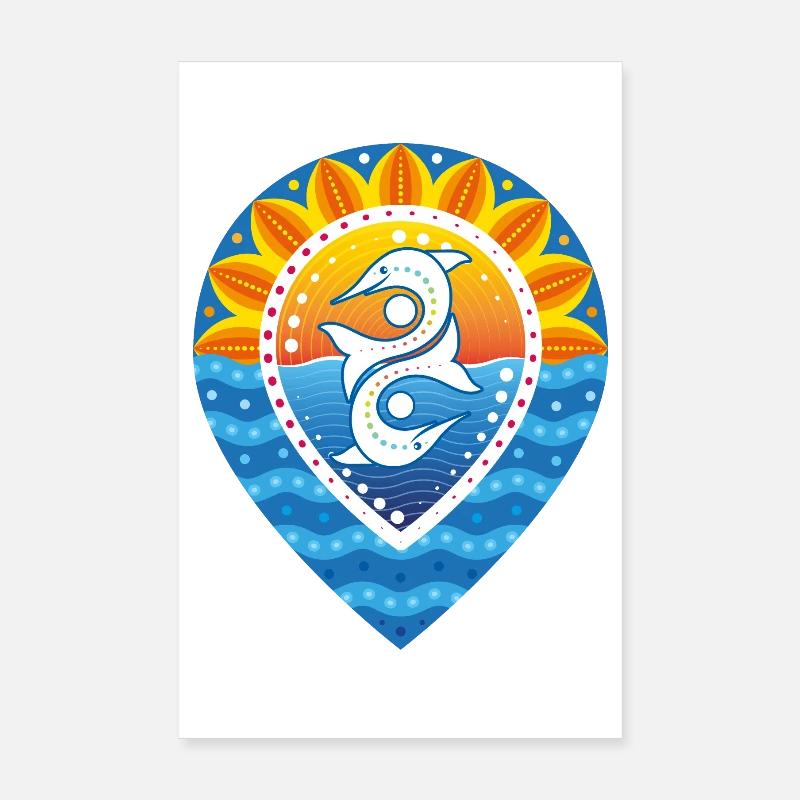 Pinpoint sunset sun waves dolphins Poster 8" x 12" (20x30 cm)