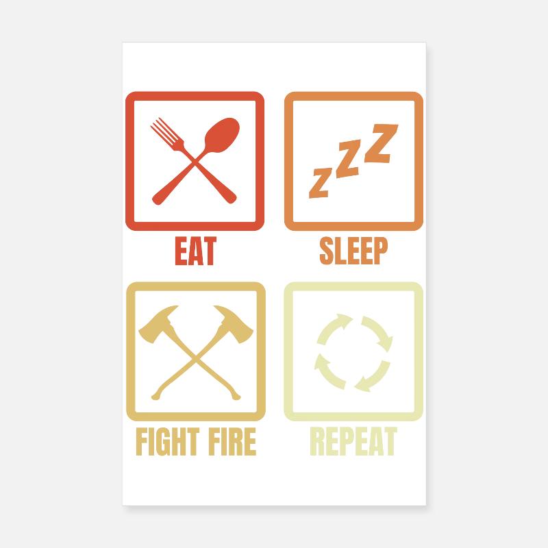 Essen Schlafen Feuer bekämpfen Poster 20x30 cm