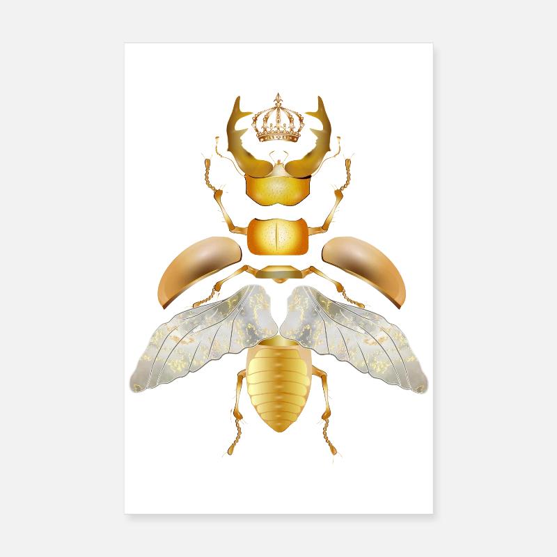 Coléoptère cerf-volant doré avec couronne en parties individuelles Poster 20 x 30 cm