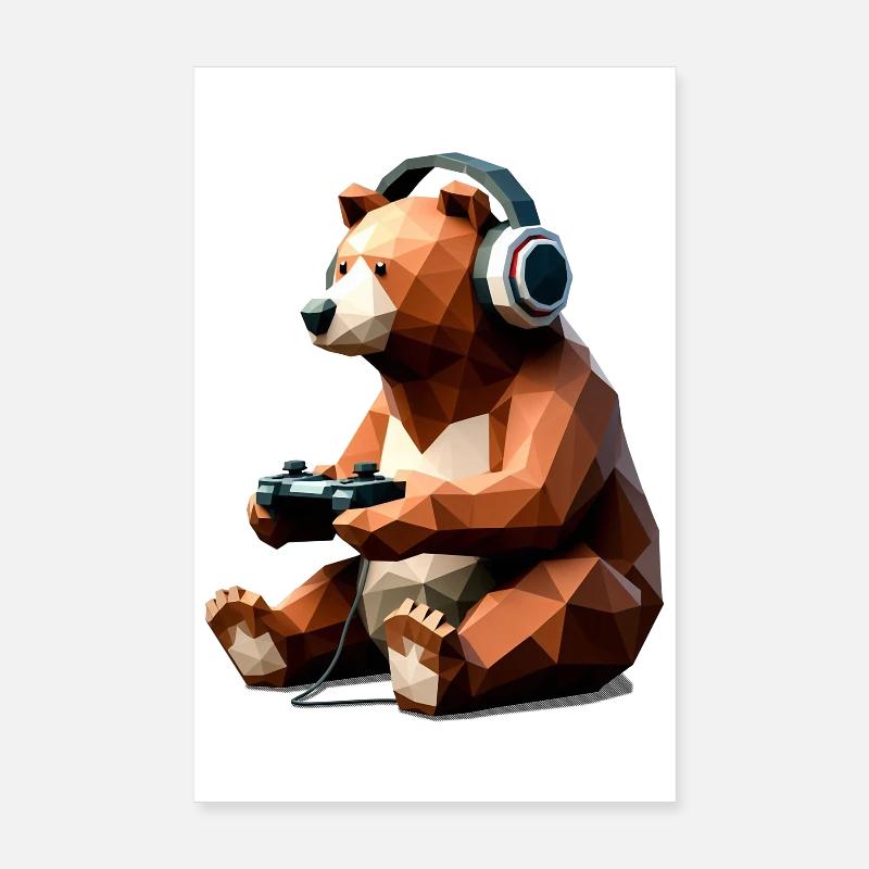 Gaming Bär mit Headset & Controller Poster 20x30 cm