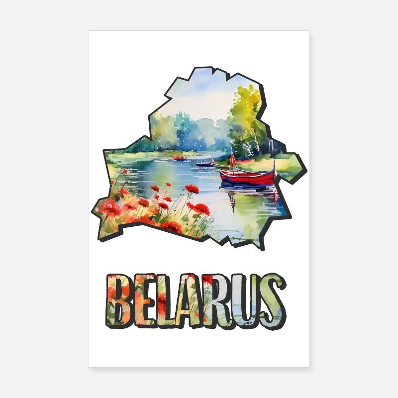 Carte à l’aquarelle de la Biélorussie Poster 20 x 30 cm