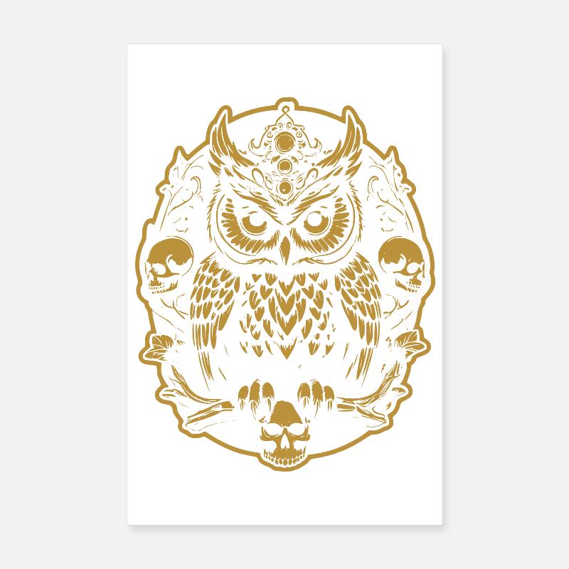 Mystische Eule sitzt auf einem Skull Poster 20x30 cm