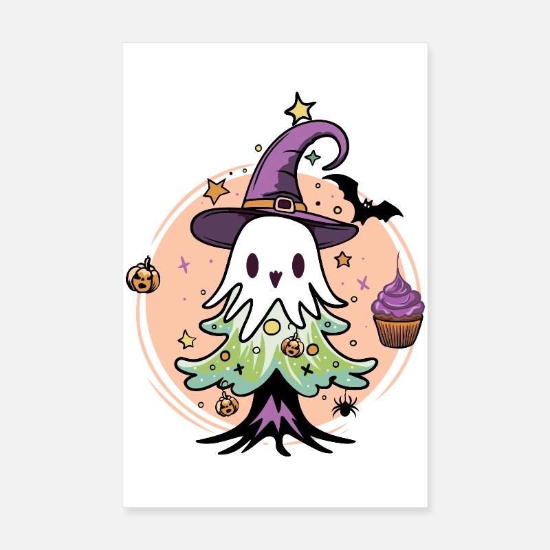 Ghost Xmas - Fantôme d’Halloween dans le look de l’arbre de Noël Poster 20 x 30 cm