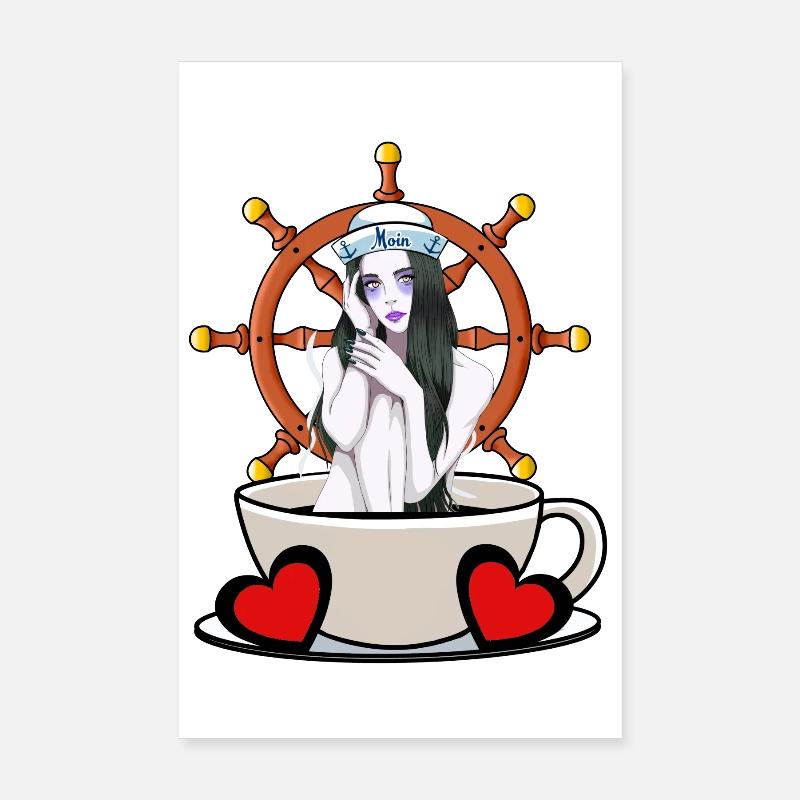 Kaffee Pause Seemann Matrosen Mädchen maritim Moin Poster 20x30 cm