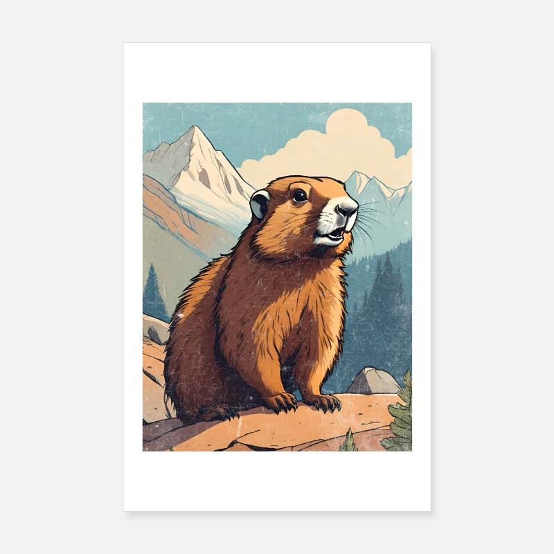 Marmotte dans les montagnes Poster 20 x 30 cm
