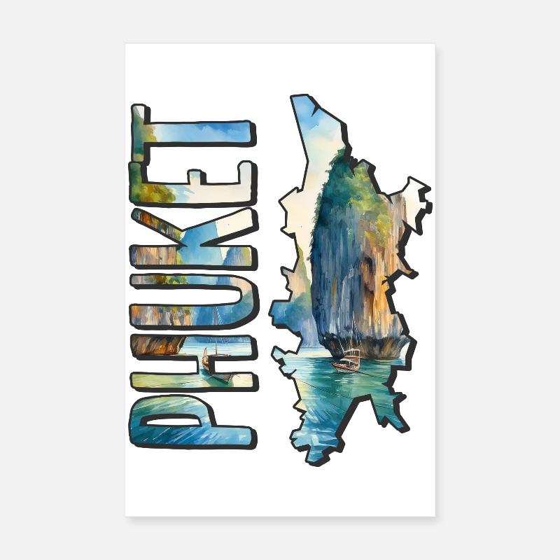 Watercolor Map Phuket Poster 8" x 12" (20x30 cm)