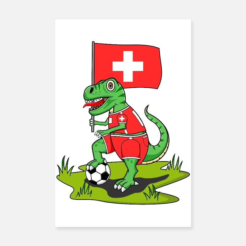 Drapeau de la Suisse Dinosaure Rex Football Poster 20 x 30 cm