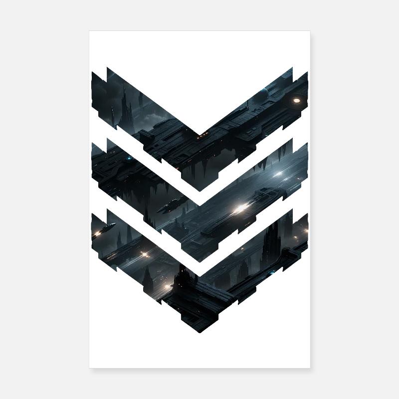 Futuristic Sci-Fi Space Station Layers – Dark City Poster 8" x 12" (20x30 cm)