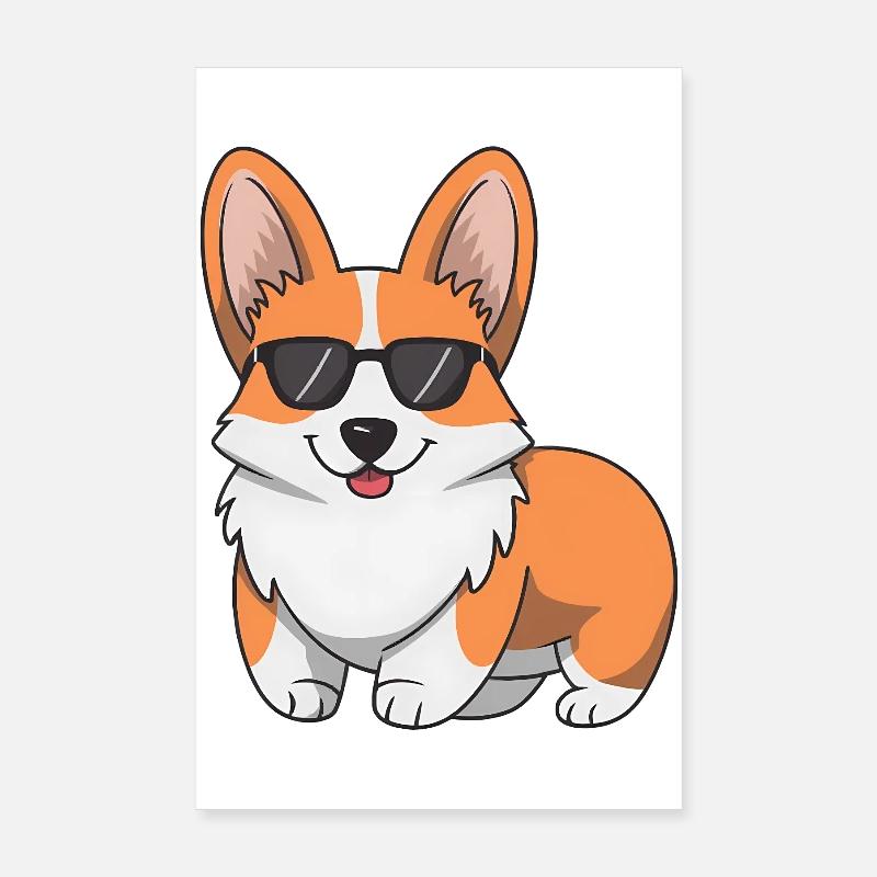 Corgi de dessin animé avec des lunettes de soleil Poster 20 x 30 cm