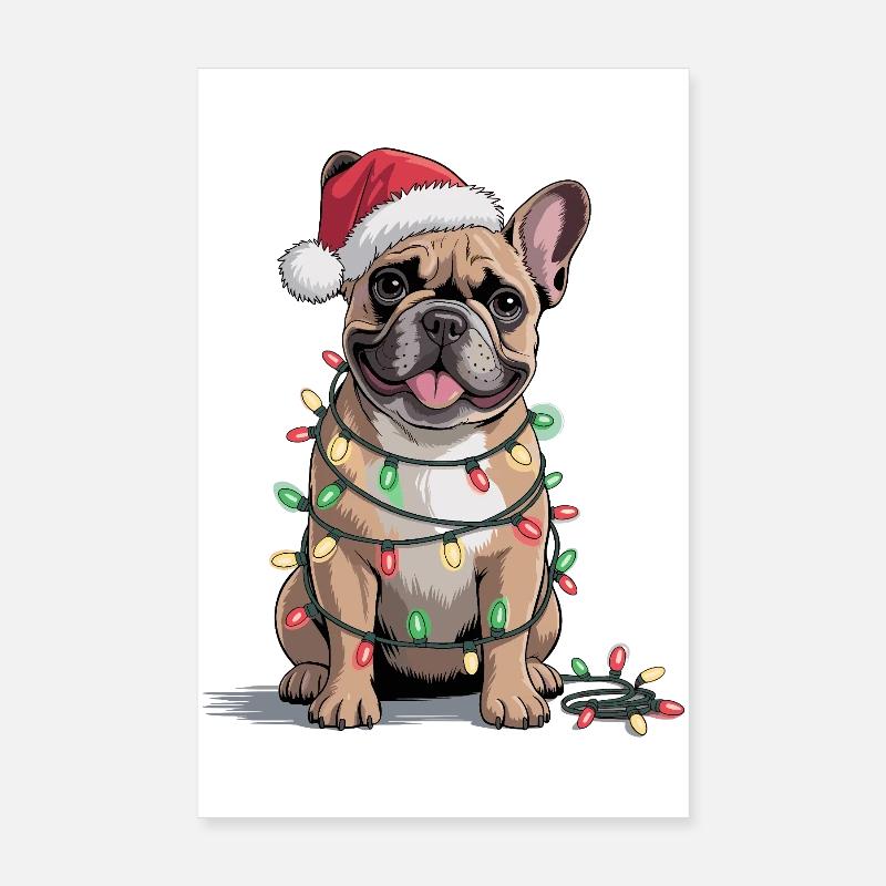 Festliche Bulldogge mit Weihnachtslichtern Poster 20x30 cm