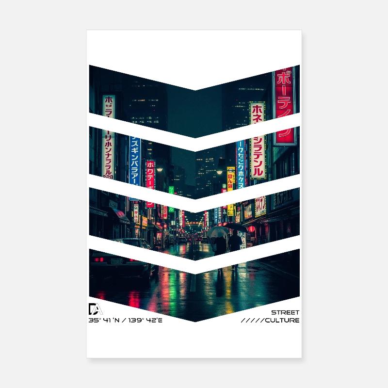 Neonlicht Stadtbild Japanisch Nachtleben - Poster 20x30 cm - Weiß