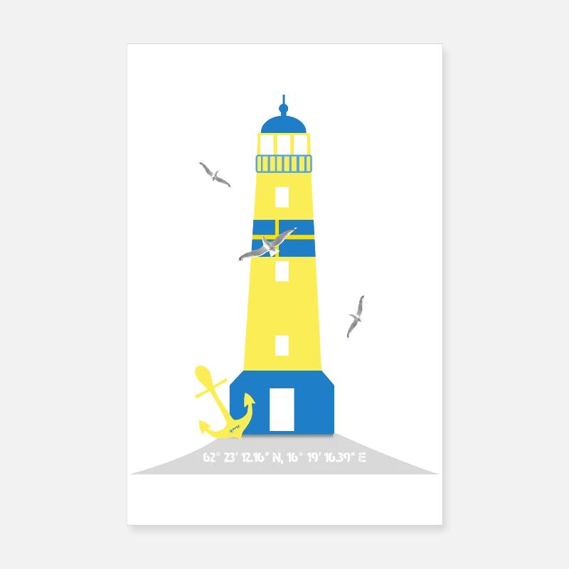 Phare avec ancre et mouettes Poster 20 x 30 cm
