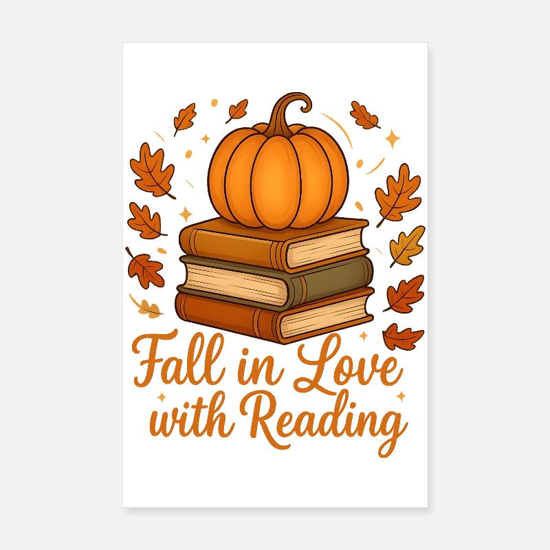 Books and Pumpkin - Fall in Love with Reading Poster 8" x 12" (20x30 cm)