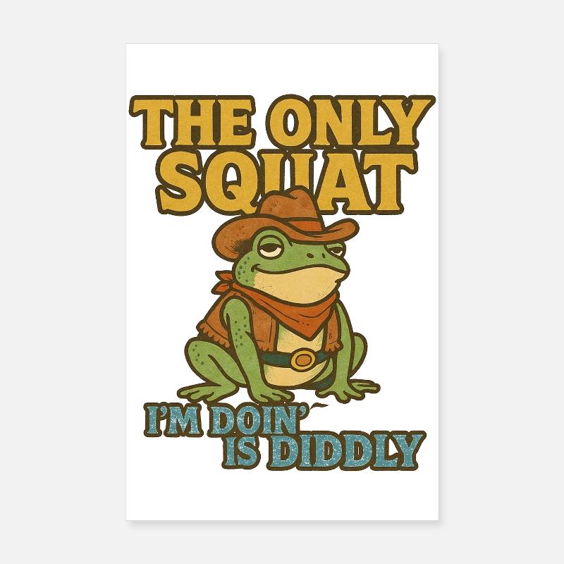 Cowboy Frog Squat Pun Poster 8" x 12" (20x30 cm)