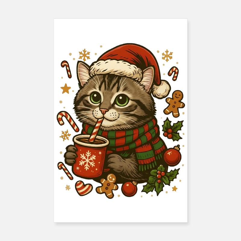Chat à Noël Poster 20 x 30 cm