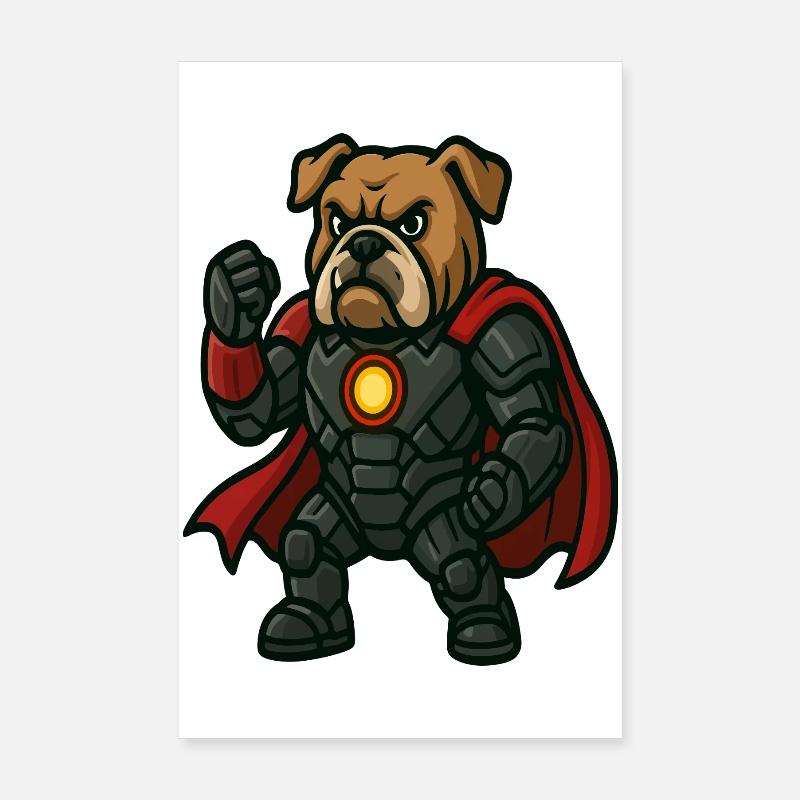 Bouledogue super-héros blindé avec cape dessin animé Poster 20 x 30 cm