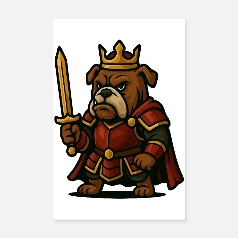 Roi guerrier bouledogue avec épée Fantasy Graphique Poster 20 x 30 cm